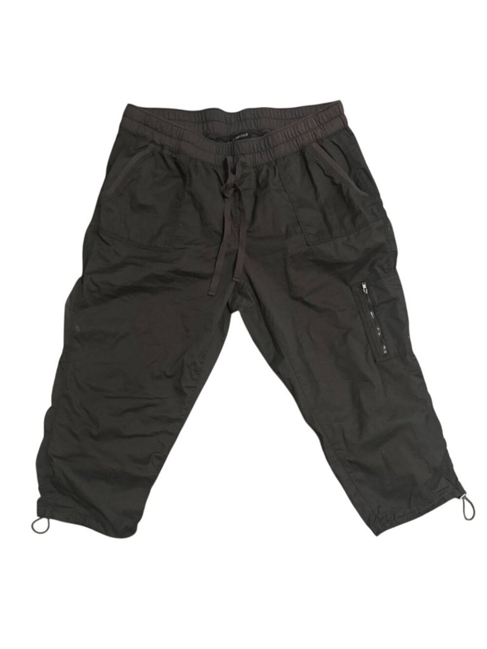 Lane Bryant Womens Capri Pants 14/16 Black Drawstring Waist Cargo Pocket Cotton